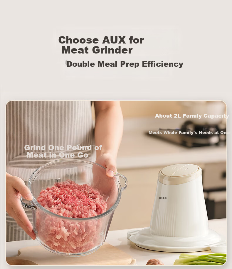 AUX AJR-18AZX-117 White Electric Multifunctional Household Meat Grinder Stainless Steel Meat Mincer Garlic Paste Machine Dual Blades 5