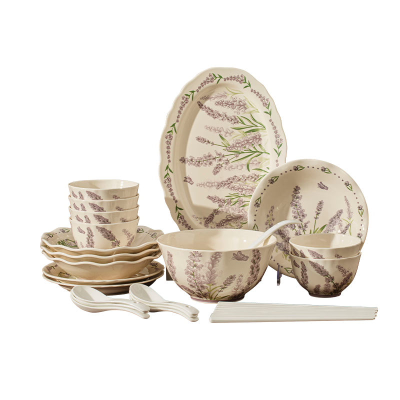 Yomerto Ceramic Dinnerware Set with Underglaze Color Bowls and Plates, High-Quality Home Tableware for Weddings and Housewarming