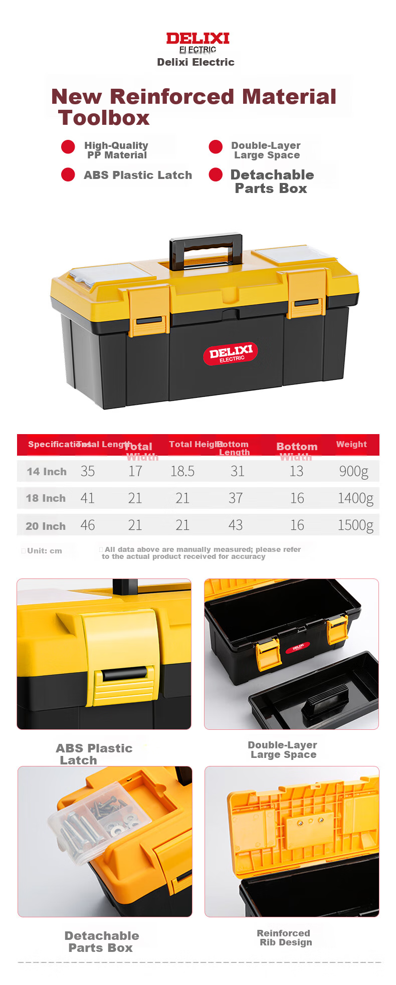 Delixi Thickened Toolbox Storage Box Large Industrial Grade Portable Multi-Functional Repair Electrician Tool Case for Home and Vehicle 12
