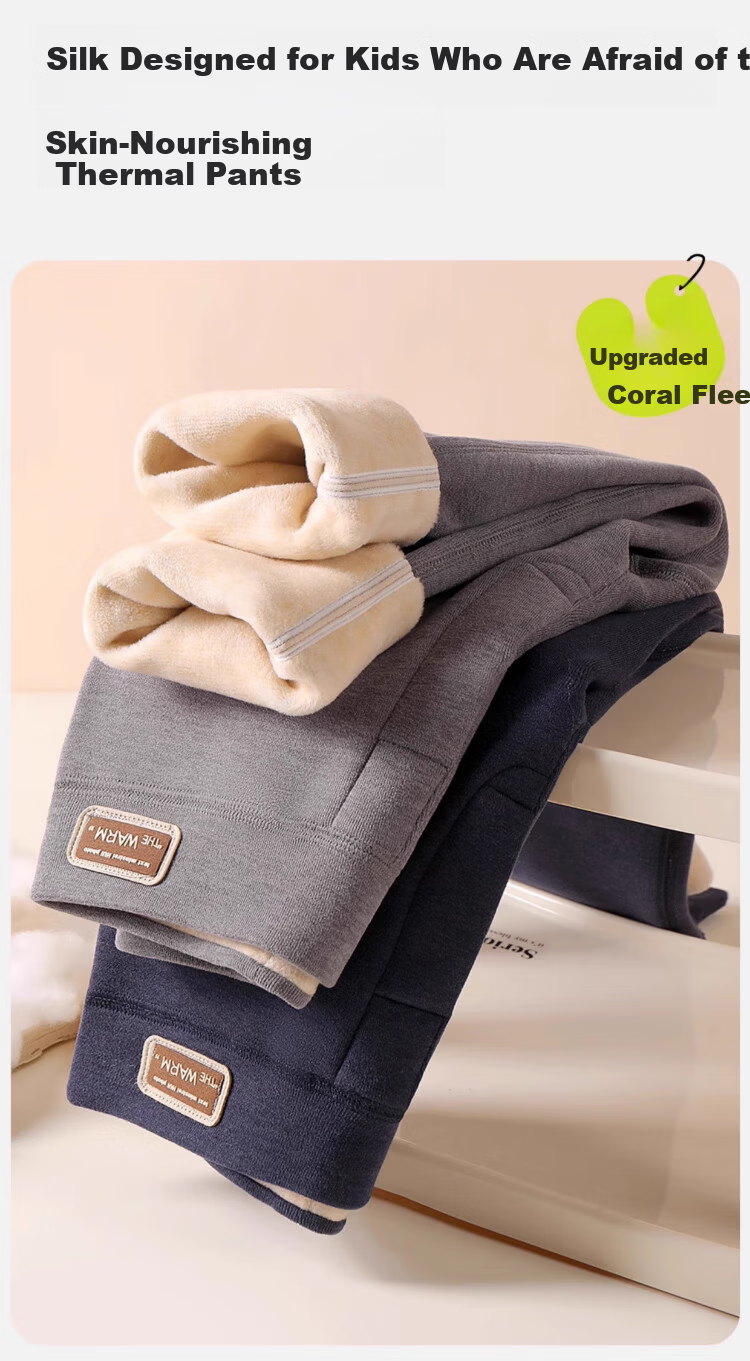 Caiyue Boys' Thermal Pants Fleece-Lined Thickened Autumn Winter Cotton School Uniform Inner Wear for Kids 2