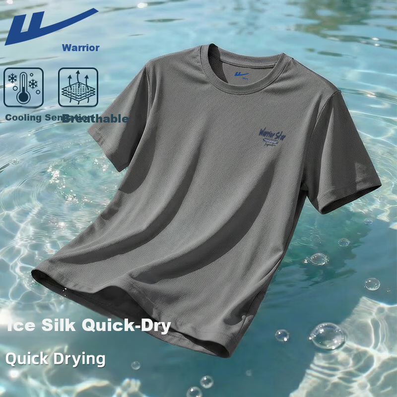 Warrior Men's Short Sleeve T-Shirt 2026 Summer New Breathable Ice Silk Mesh Quick-Dry Running Sports Top 7