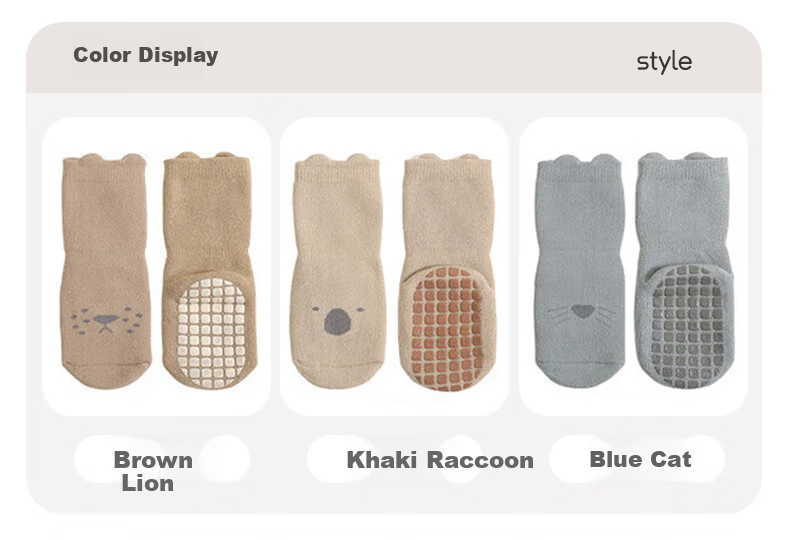Aibaoshi Baby Socks for Spring And Autumn, Toddler Walking Floor Socks, Non-Slip Insulated Foot Covers, Children's Early Education Socks, Size L, 3 Pairs Pack, S725 11
