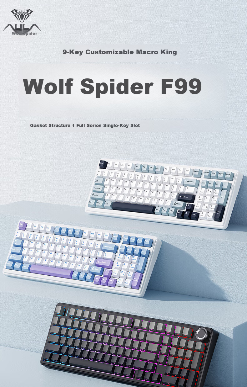 AULA F99Pro Wireless Customizable Mechanical Keyboard Gasket Structure 99-Key Hot-Swappable Wired Bluetooth Tri-Mode Office Gaming BlackBerry Pink Firefly Sky Axis 2
