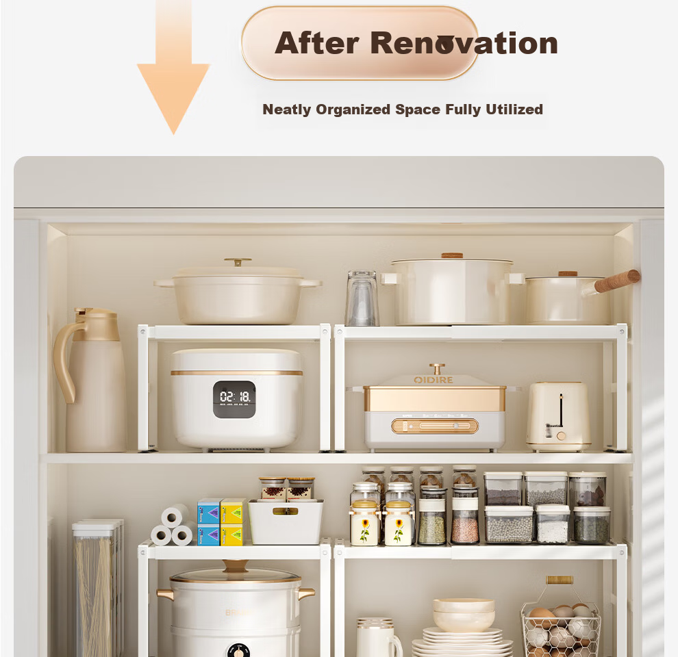 Jiabaili Adjustable Kitchen Storage Rack Countertop Cabinet Shelf Layered Rack Spice Organizer Pot Rack Desktop Small Shelf 8