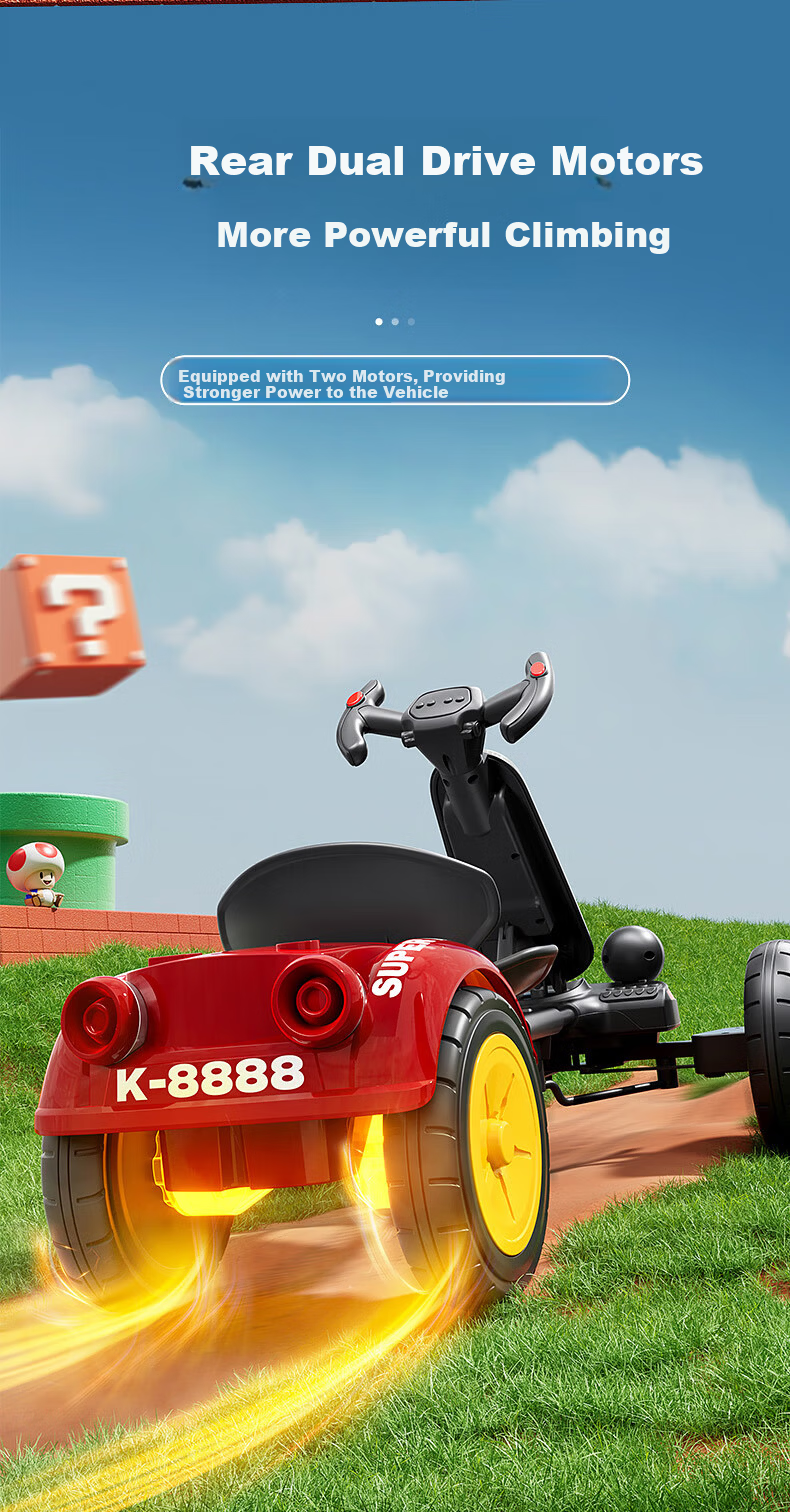 Kids Electric Ride-On Car for Boys and Girls, Remote Control Go-Kart, Four-Wheel Vehicle for Ages 3-8 3