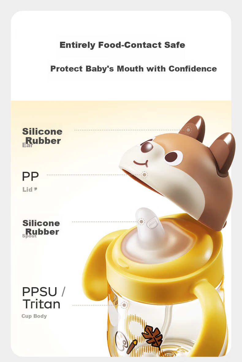 Babycare Little Squirrel Children's Water Cup Training Cup Baby Straw Cup Anti-Choking Summer Water Bottle Opal Pink PPSU 240mL 18