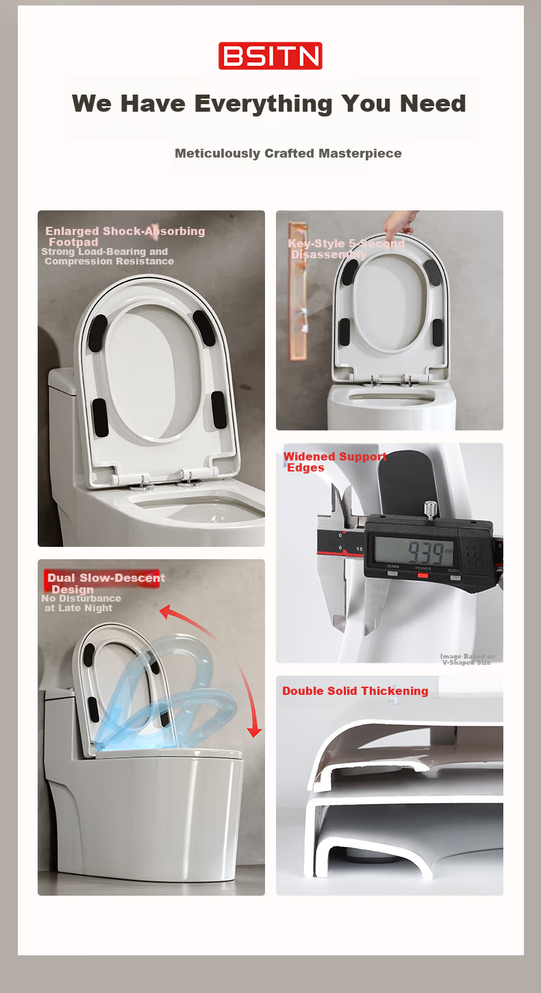 BSITN Large Cushion Slow-Closing Universal V-Shaped Toilet Seat Cover Toilet Ring Accessory Quick-Release Toilet Ring BP028 6