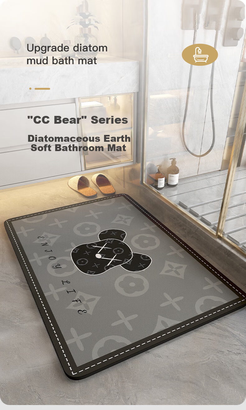 ZHUJUN Bathroom Absorbent Diatom Mud Bath Mat Non-Slip Quick-Dry Doorway Rug Foot Mat for Washroom 1
