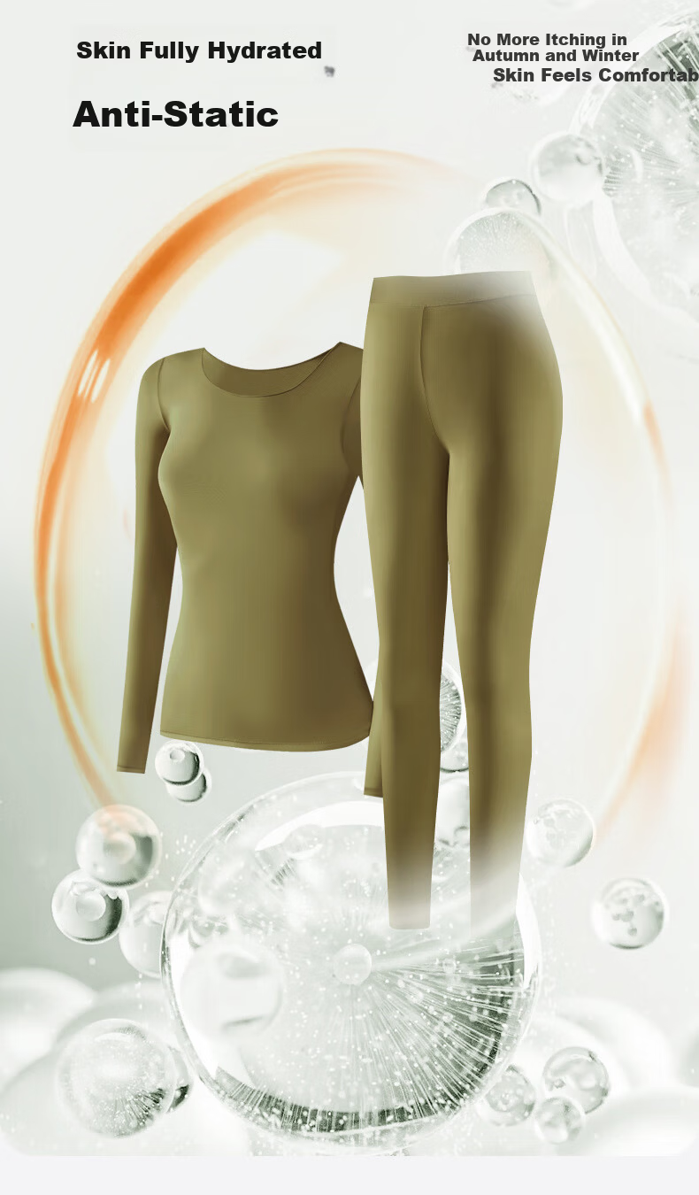 LangSha Women's Autumn Thermal Underwear Set Thin Knit Top and Bottom 10A Antibacterial Warm Base Layer Skin-Friendly Undershirt 10