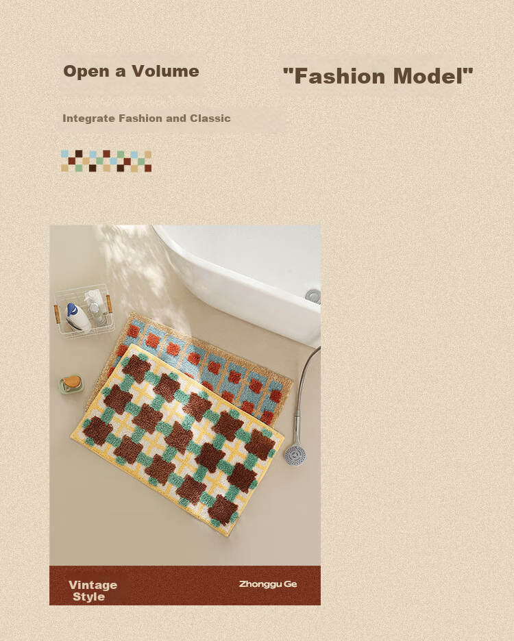 Cartifia Vintage Style Thickened Absorbent Bathroom Mat Non-Slip Home Carpet Small Red Check 40x60cm 9