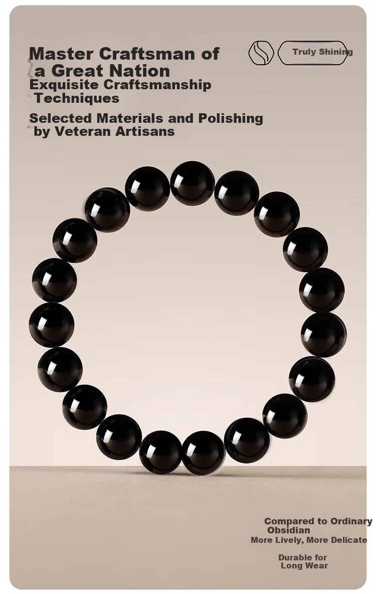 Hongliangyuan Collectible Natural Obsidian Bracelet Couples Zodiac Year Luck Crystal Bracelet 6MM Birthday Gift 10