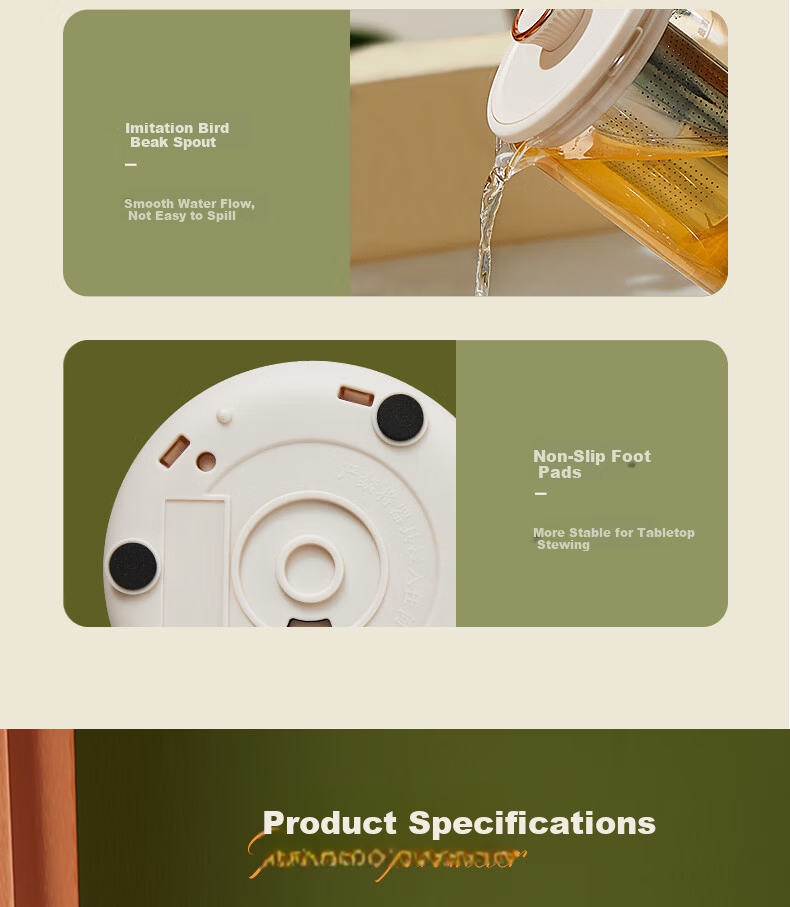 LOCK&LOCK Glass Health Pot Temperature Control Portable Electric Kettle Desktop Electric Stew Cup Office Heating Kettle EJK3495GRN 22