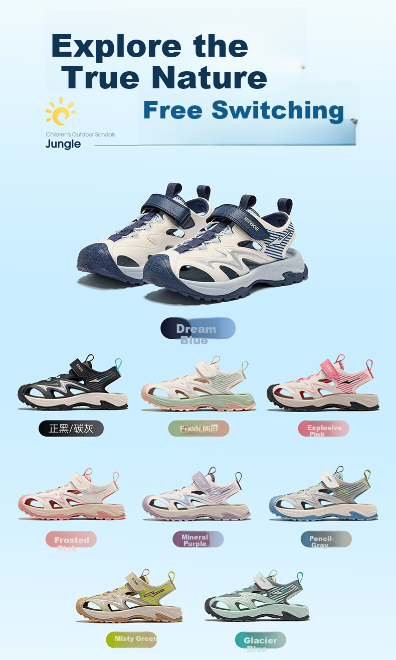 ERKE Kids Sandals Boys and Girls Closed-Toe Anti-Collision Sandals Microcrystalline White/Pink Frost Color Size 34 9