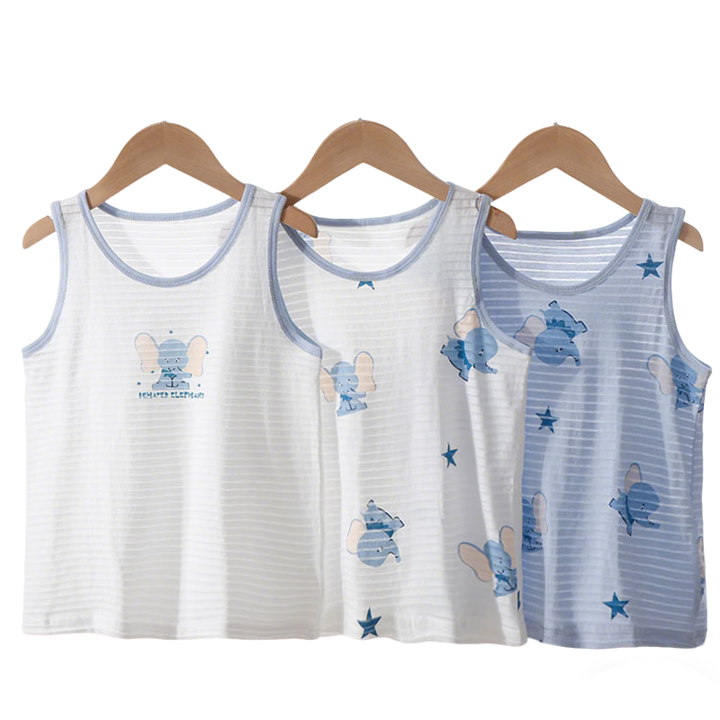 Babyprints Kids Vest 3-Pack Boys Summer Cotton Sleeveless Tops Lightweight Undershirts Elephant 120