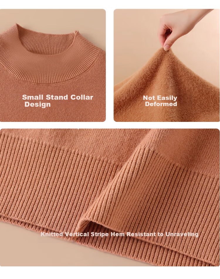 Caiyue Women's Knitted Thermal Fleece-Lined Half Turtleneck Sweater Autumn Winter Thick Warm Pullover 12