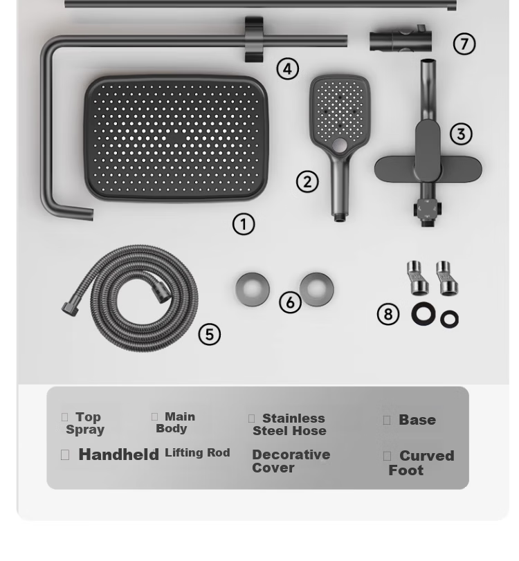 ILeddog [Germany] All-Copper Body Shower Set, Pressure-Boosting Overhead Adjustable Shower Head, Snowflake Spray Showerhead 17