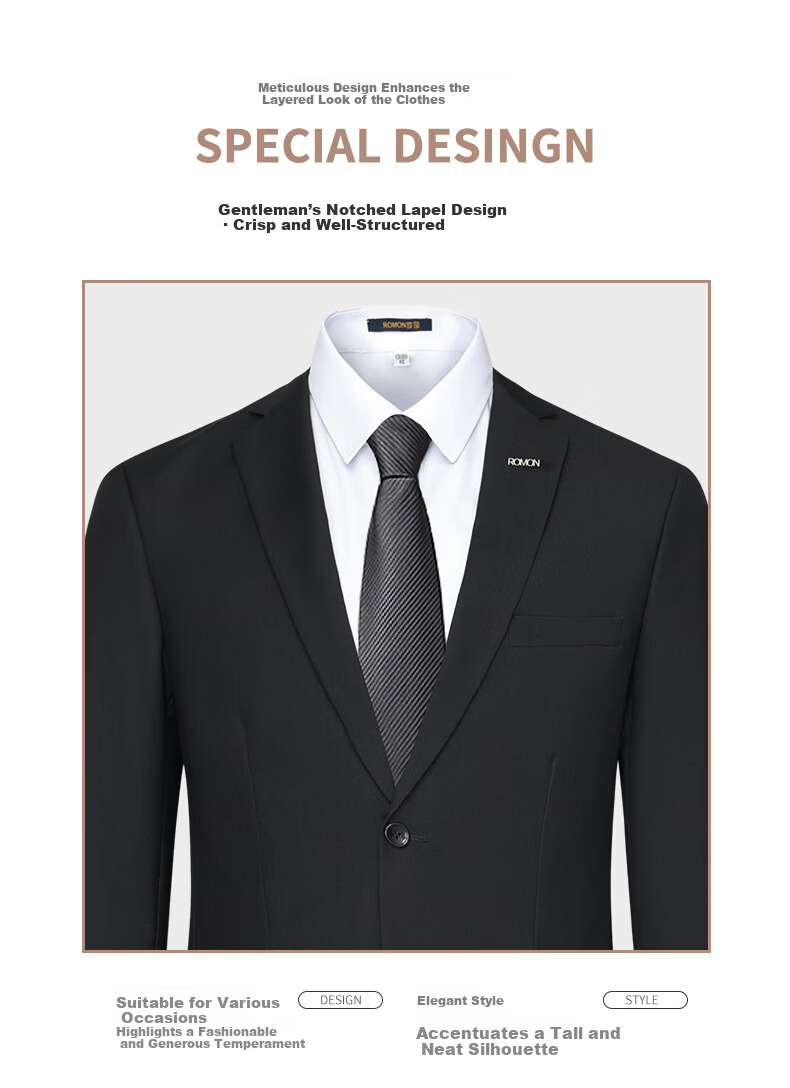 Romon Men's Business Stretch Workwear Casual Single-Breasted Suit Jacket Blazer Formal Professional Wedding Coat 3