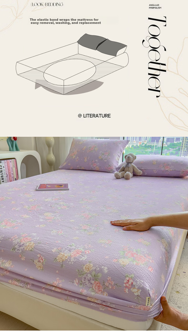 Hodo Class A Double-Layer Gauze Fitted Sheet Single Home Mattress Cover Full Wrap Protector 180*200cm Luo 10