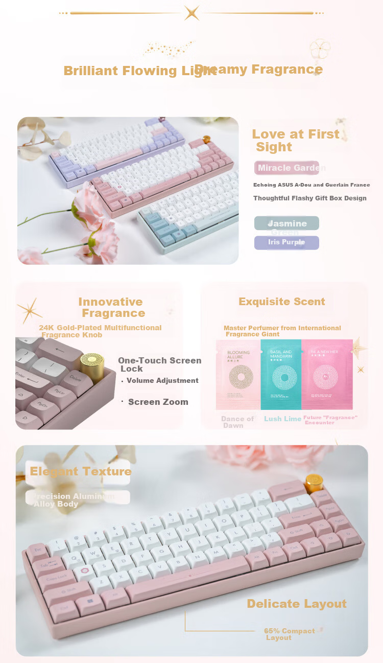 ASUS A-Dou Aromatic Mechanical Keyboard Bluetooth Wireless Dual-Mode Gaming Keyboard Aluminum Alloy Body PBT Dye-Sub Keycaps Multifunctional Aroma Knob Jasmine Green 3