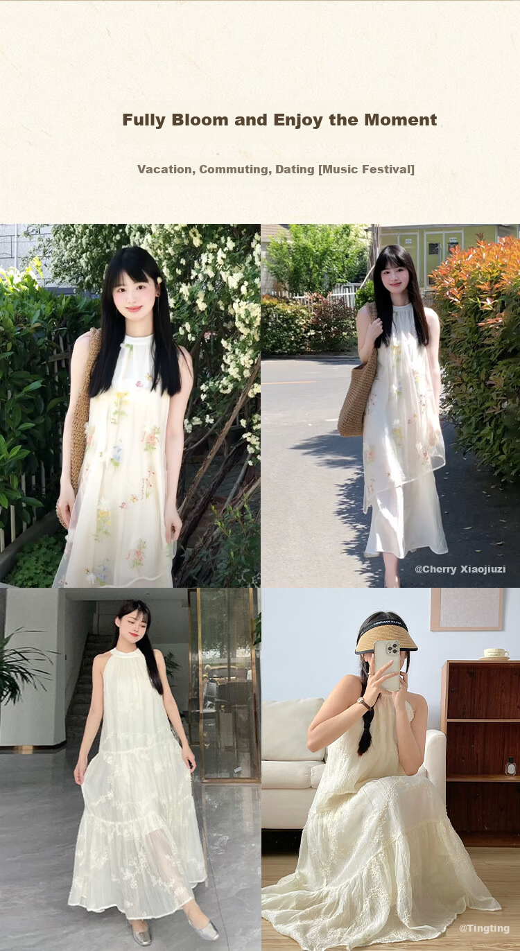 Inman [Runway Same Style] Embroidered Sleeveless Halter Neck Dress 2026 Summer New Women's Long Dress Apricot S 10