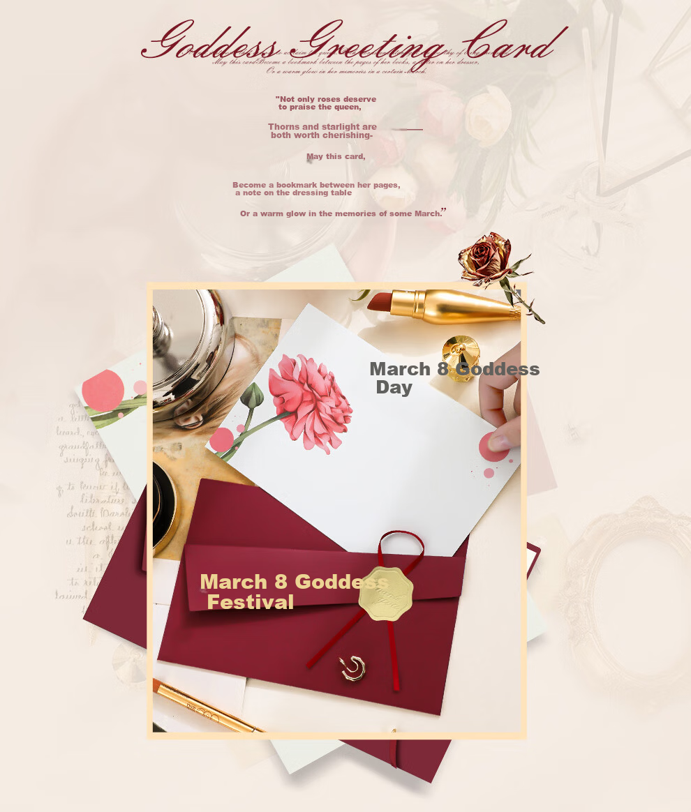 Longe Women's Day Greeting Cards DIY Handwritten Gold Foil Premium 38 Festival Envelope Set (2 Pieces) 3