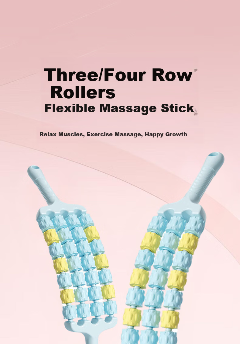 Duweike Children's Massage Stick Flexible Wolf Tooth Roller Fascia Muscle Relaxation Sensory Integration Training 4-Row Blue Yellow 1
