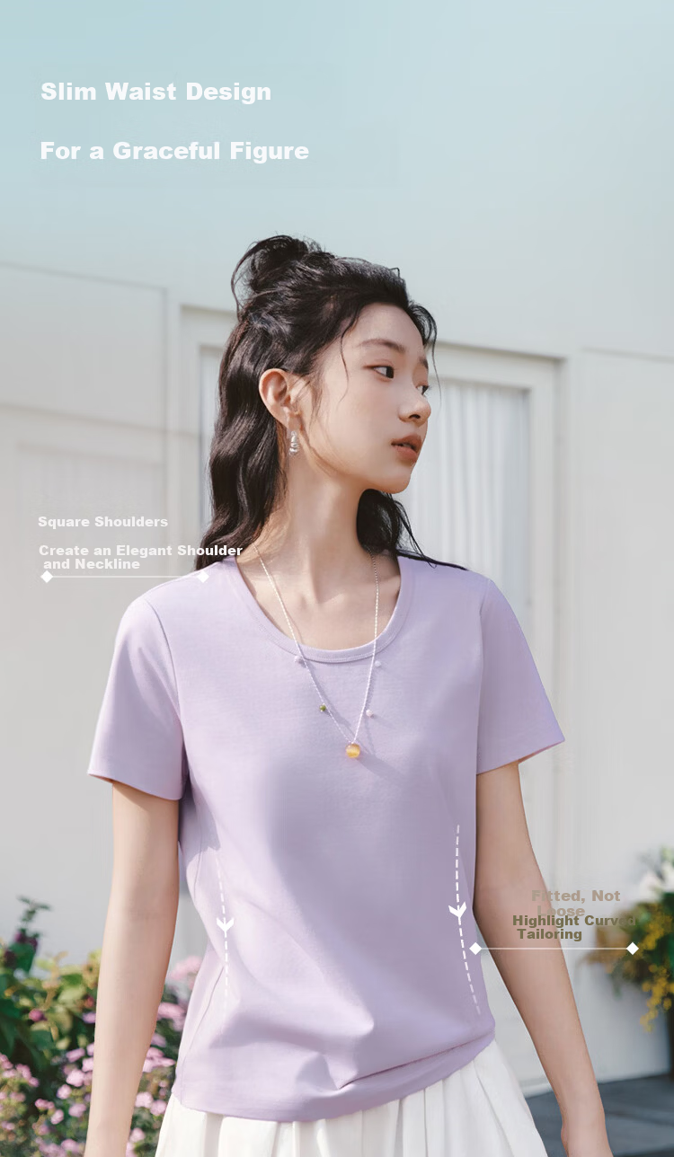 Semir Women's Short Sleeve T-Shirt 26 Summer Slim Fit U-Neck Loose Fit Round Neck Base Shirt 109326100001 5