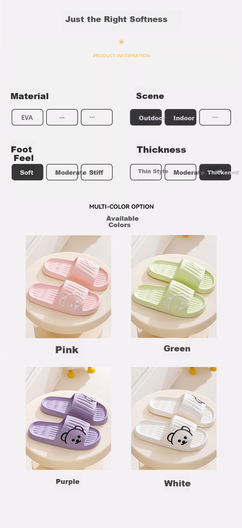 CXOCSI Men's EVA Thick Sole Home Bathroom Non-Slip Cartoon Couple Slippers Black Size 40-41 3