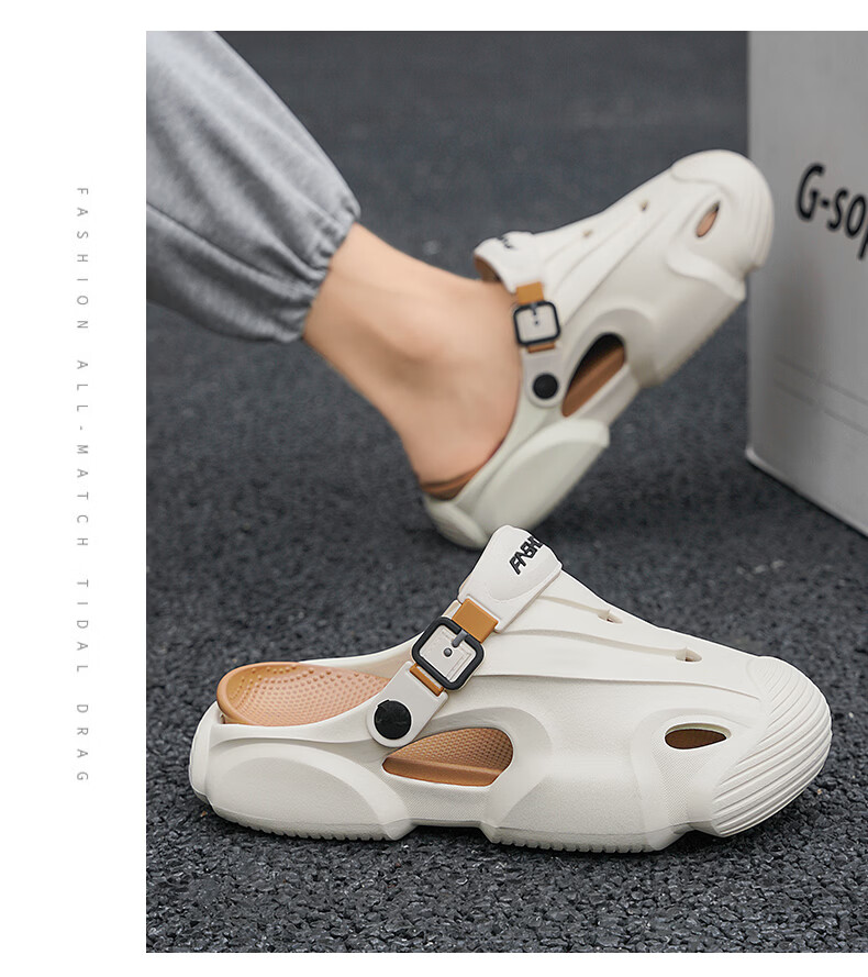 Cartelo Crocodile Men's Summer New Open-Toe Slippers Water-Resistant Clog Shoes 1851 Beige Size 42-43 7