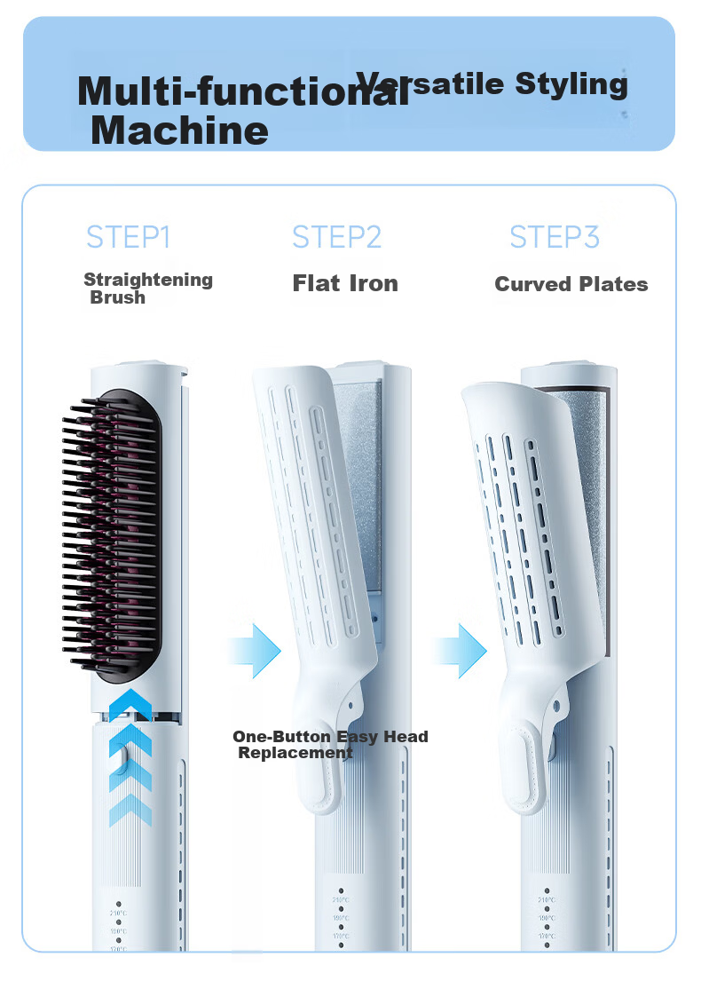 MinHuang 【All-in-One】Negative Ion Straightening Comb Cold Air Curved Hair Straightener Bangs High Crown Three-in-One Curling Iron XN-Z19 1