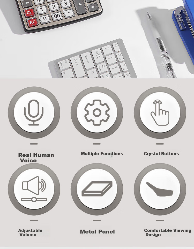 JD Jingzao Voice Calculator Pearl Silver Medium Size 12-Digit Large Screen Real Voice Metal Panel Crystal Keys Business Office 2