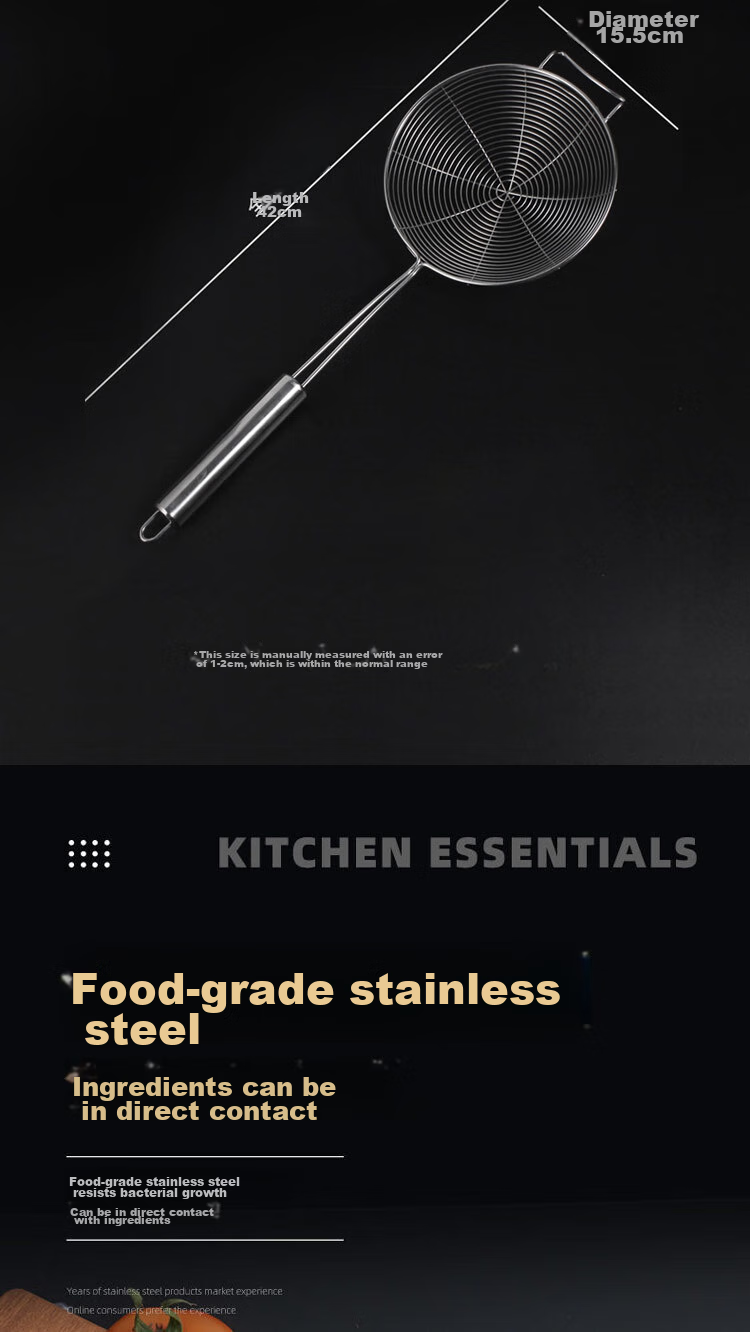 Dipuer 304 Stainless Steel Strainer Skimmer, Large Slotted Spoon with Long Handle, Oil Frying Skimmer, Filter Ladle, Large Size with Hook, Noodle Scoop 3
