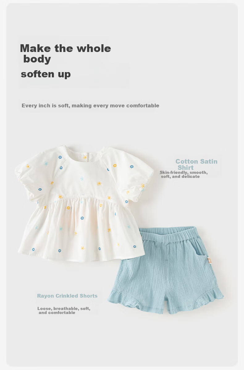 DAVE & BELLA Girls' Shorts Set Baby Short Sleeve Top and Pants Two-Piece Summer Kidswear 1