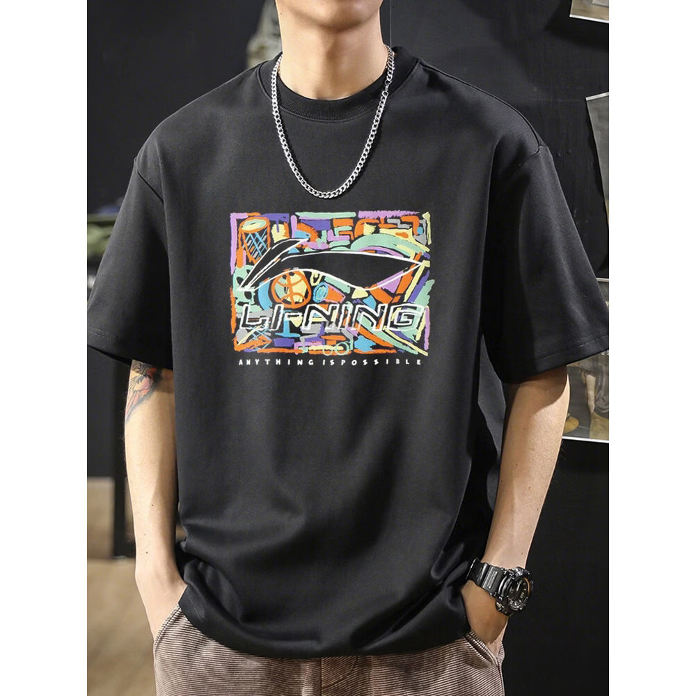 LI-NING Short Sleeve Sports T-Shirt Logo Print Summer Breathable Unisex Casual Comfortable Trendy Tee for Men