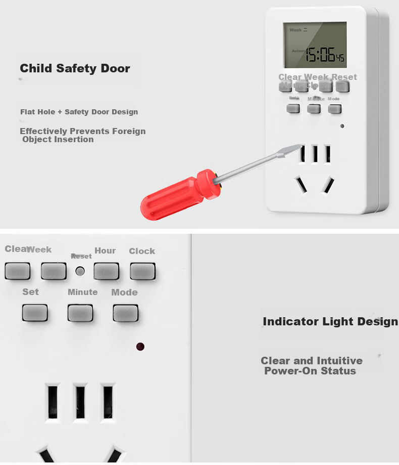 FDD Electronic Timer Socket 24-Hour Segment Timer Switch Automatic Power-Off Smart Socket 10A Standard Timer Socket 7