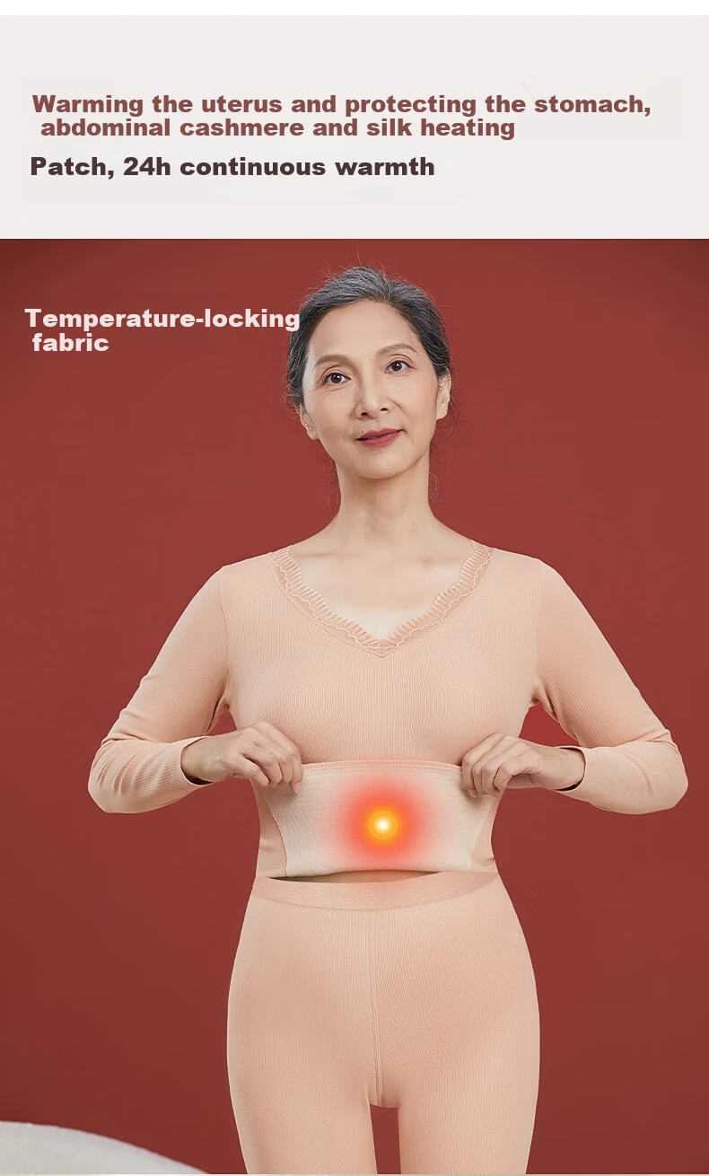 MiiOW Middle-aged and Elderly Women's Cashmere Silk Patch Warm Long Sleeve Top Mom 2025 New Wireless Bra Thermal Underwear 6