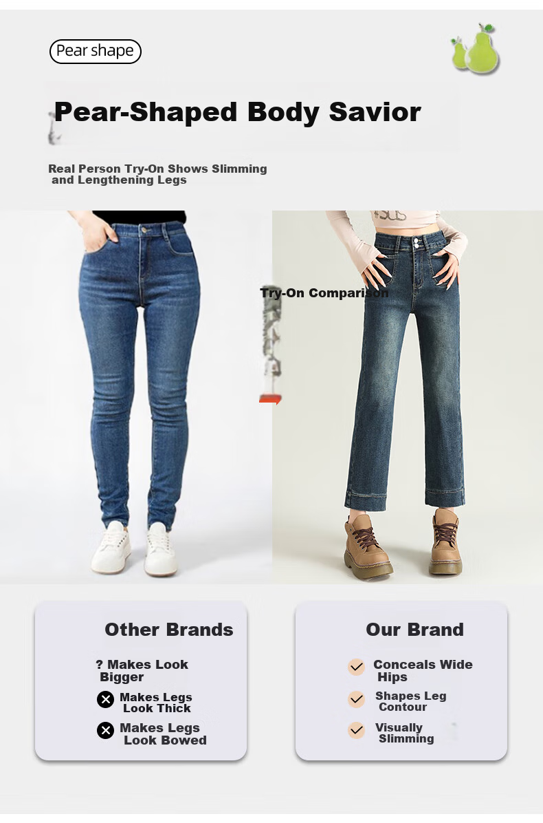 LangSha Women's Straight-Leg Jeans Spring and Autumn Thin High-Waist Slim Fit Petite Casual Wide-Leg Cigarette Pants 7
