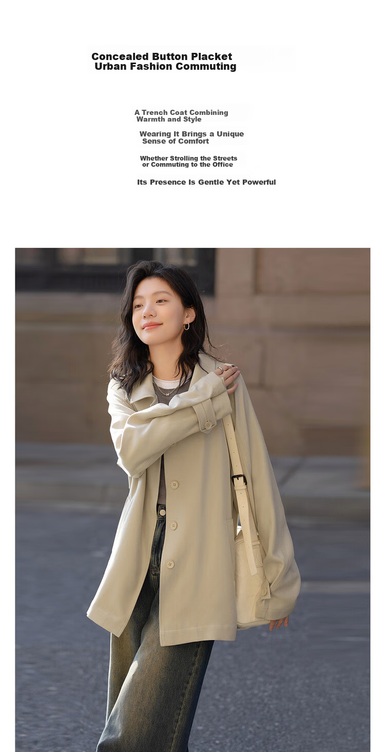 Demana Vintage Revival Spring Smart Simple Lapel Hidden Button Loose Fit Concealed Slimming Comfortable Women's Trench Coat Jacket 1