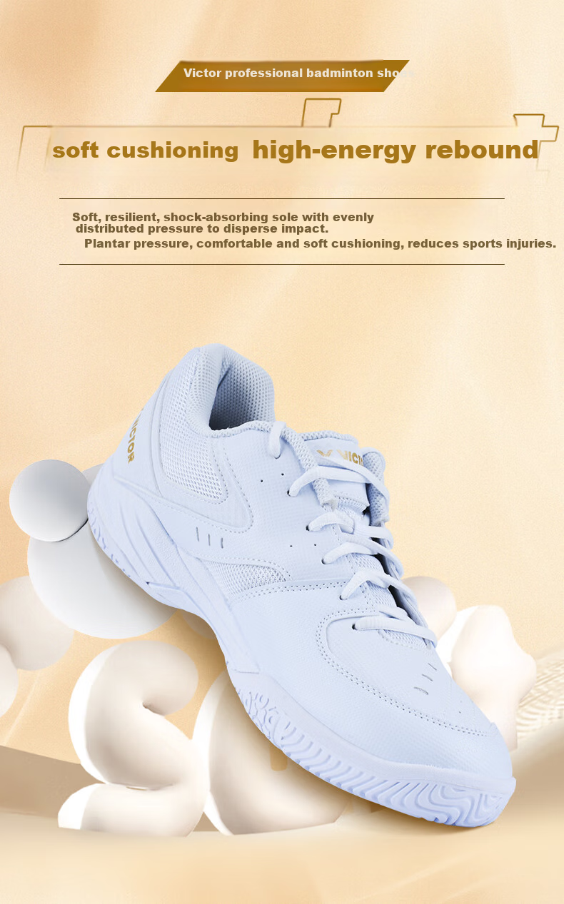 VICTOR Victory Badminton Shoes Unisex A102 High Elasticity Stable Sports Badminton Shoes White Gold Color Size 39 5
