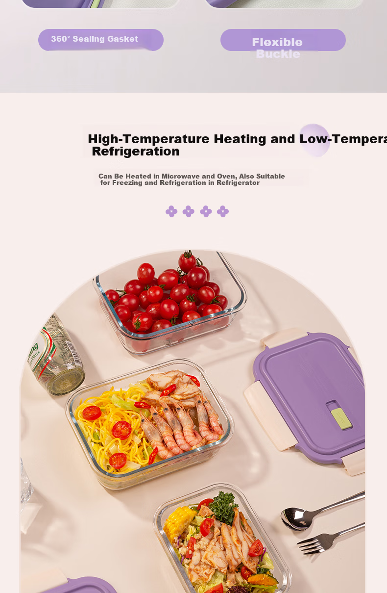 Anmai Borosilicate Heat-Resistant Glass Food Storage Container, 1080ml, Lunch Box, Refrigerator Organizer, Meal Box, S1856 Purple 5