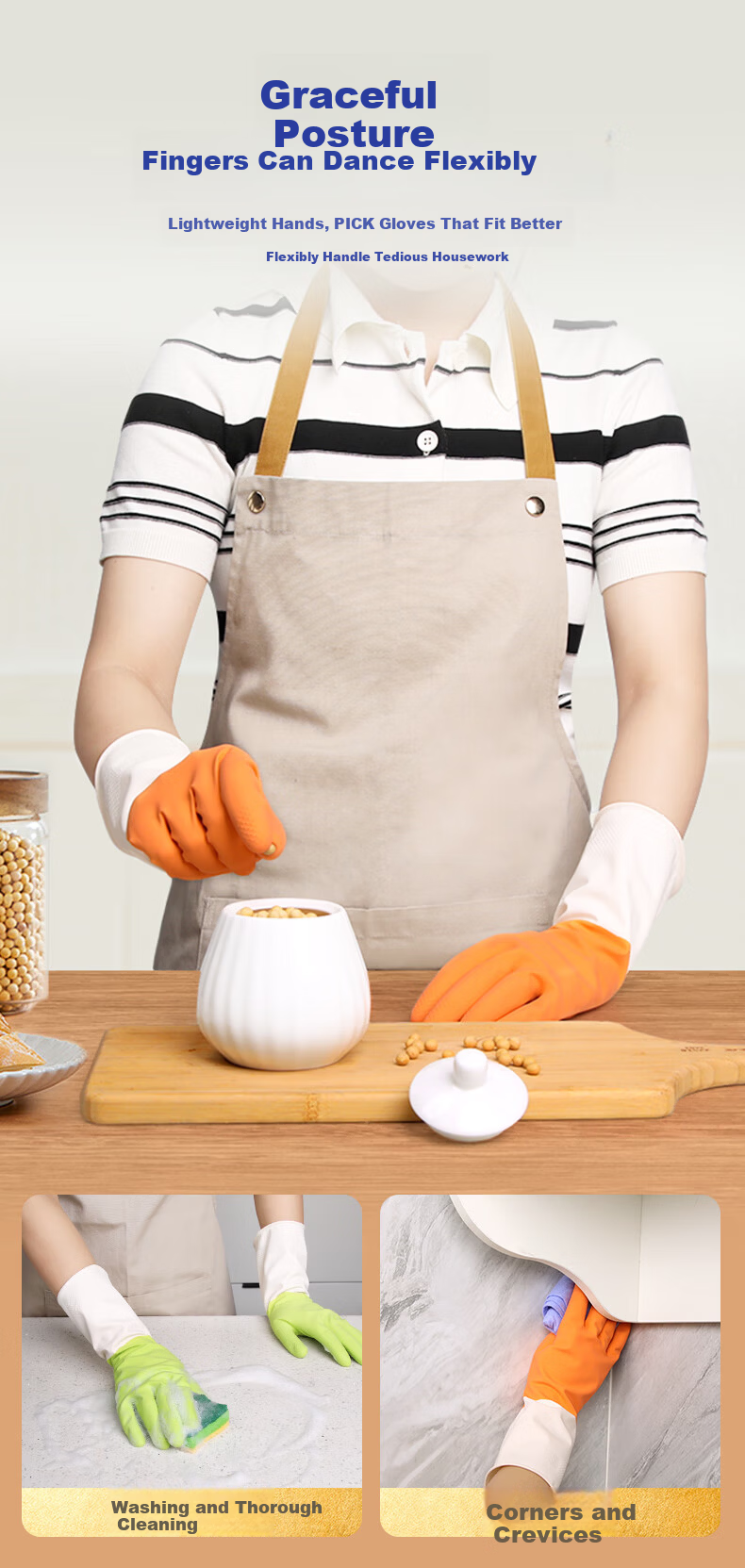 Huizao Household Latex Gloves 4 Pairs Size S Non-Slip Rubber Dishwashing Gloves Kitchen Cleaning Cooking Cleaning 2