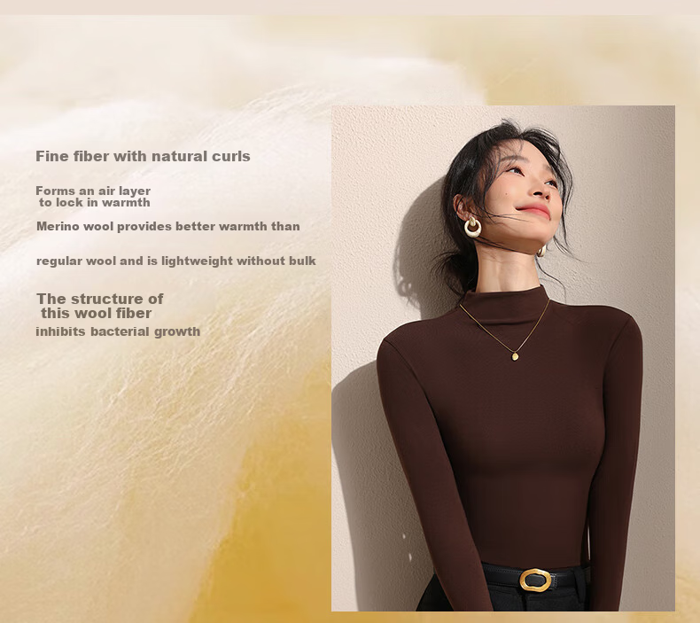 Miiowren [German Velvet Wool] Women's Turtleneck Base Layer Spring Warm Knit Sweater Long Sleeve Inner T-Shirt Top 31