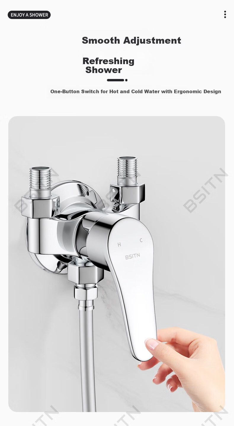 BSITN Simple Surface-Mounted Shower Set Small Apartment Copper Mixing Valve Shower Head Hose Bracket Complete Set Without Top Spray H024 10