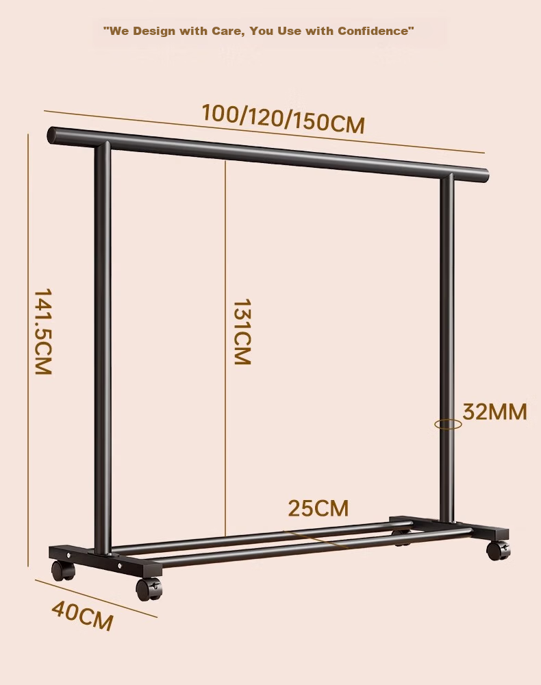 Shunyou Double Rod Floor Standing Coat Rack Indoor Mobile Clothes Hanger Storage Drying Rack Dormitory Clothes Drying Rack SY-1212 14