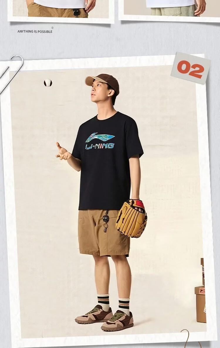 LI-NING Men's Breathable Comfortable Sports Lifestyle Short Sleeve T-Shirt Crew Neck Casual Simple Versatile Top 8
