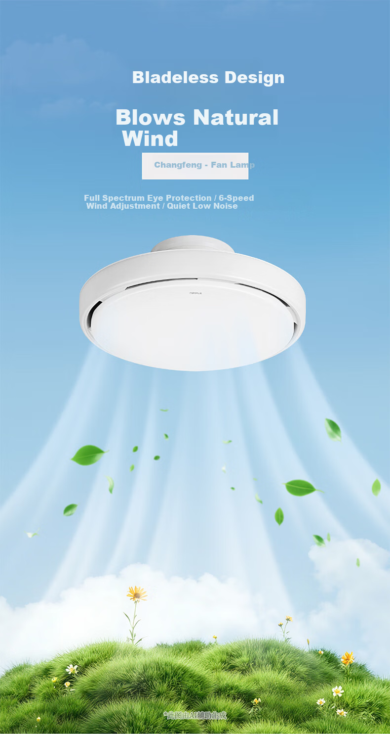 OPPLE Bladeless Fan Light Full Spectrum High CRI Low Noise LED Remote Control Dining Room Bedroom Chandelier Changfeng 1