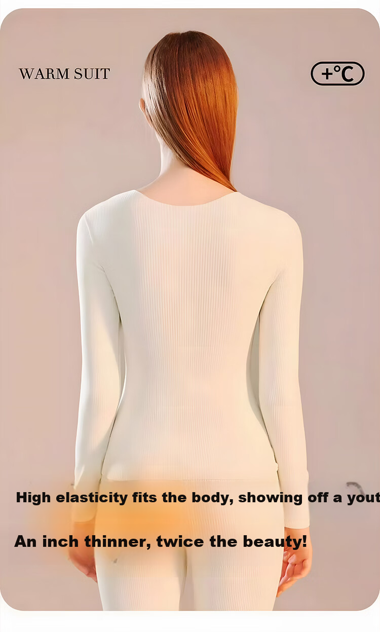 Tingmei Women's Thermal Underwear with Built-in Chest Pad, One-piece Bra-free Patch, Autumn Winter Fleece Thickened Body Shaping Set 13
