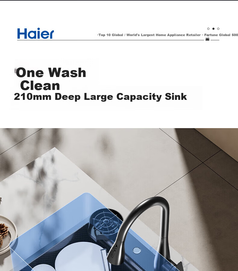 Haier Large Single Bowl Kitchen Sink Thickened 304 Stainless Steel Sink with Strainer and Drain Basket Waterfall Dishwashing Basin 21