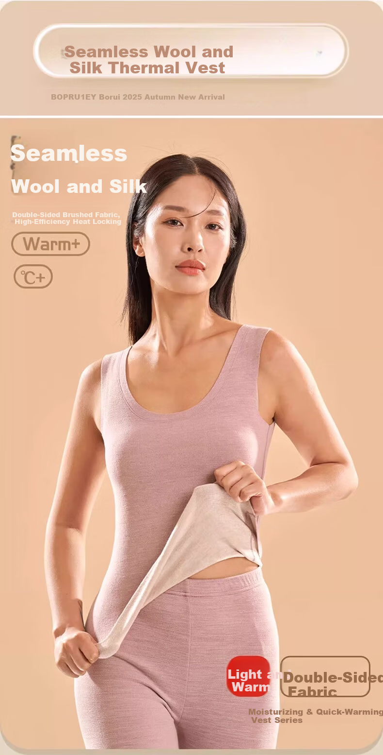 BOPRUIEY Women's Warm Vest Wool and Silk Seamless Fleece Quick Warmth Thermal Close-Fitting Underwear 1