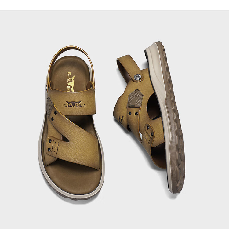 Bull Family Men's Leather Sandals Summer New Soft Sole Comfortable Dual-Purpose Outdoor Casual Beach Shoes 27